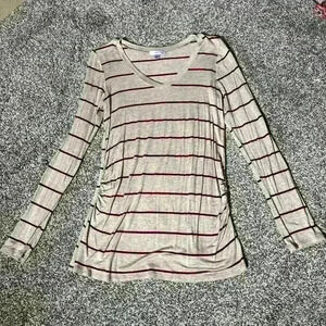 JUNIPER LANE MATERNITY Beige Burgundy Striped V-Neck Long Sleeve M
